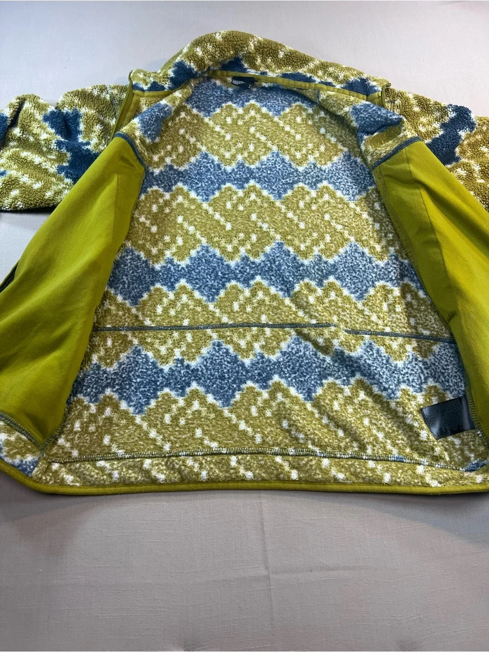 The North Face Sherpa Fleece Jacket Men’s Small Blue Green Full Zip Print Fleece